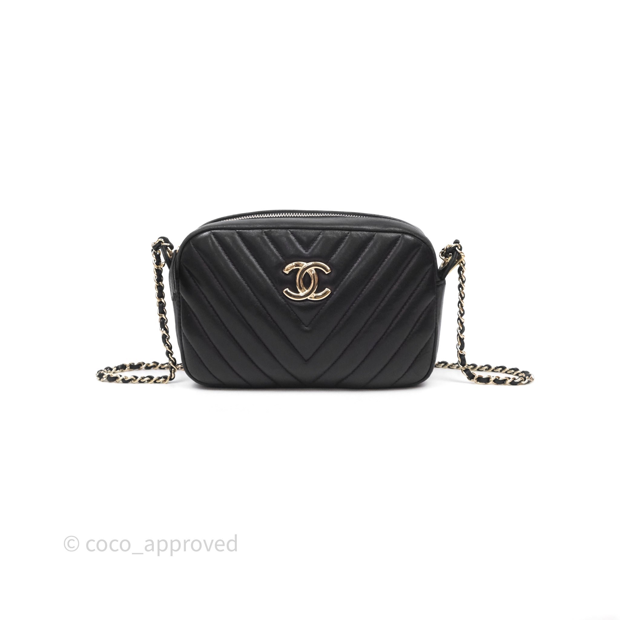 Chanel Chevron Camera Bag Black Lambskin Gold Hardware
