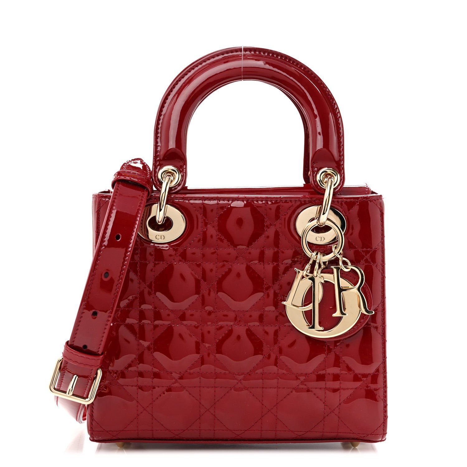 Christian Dior Patent Cannage Small Lady Dior Cherry Red