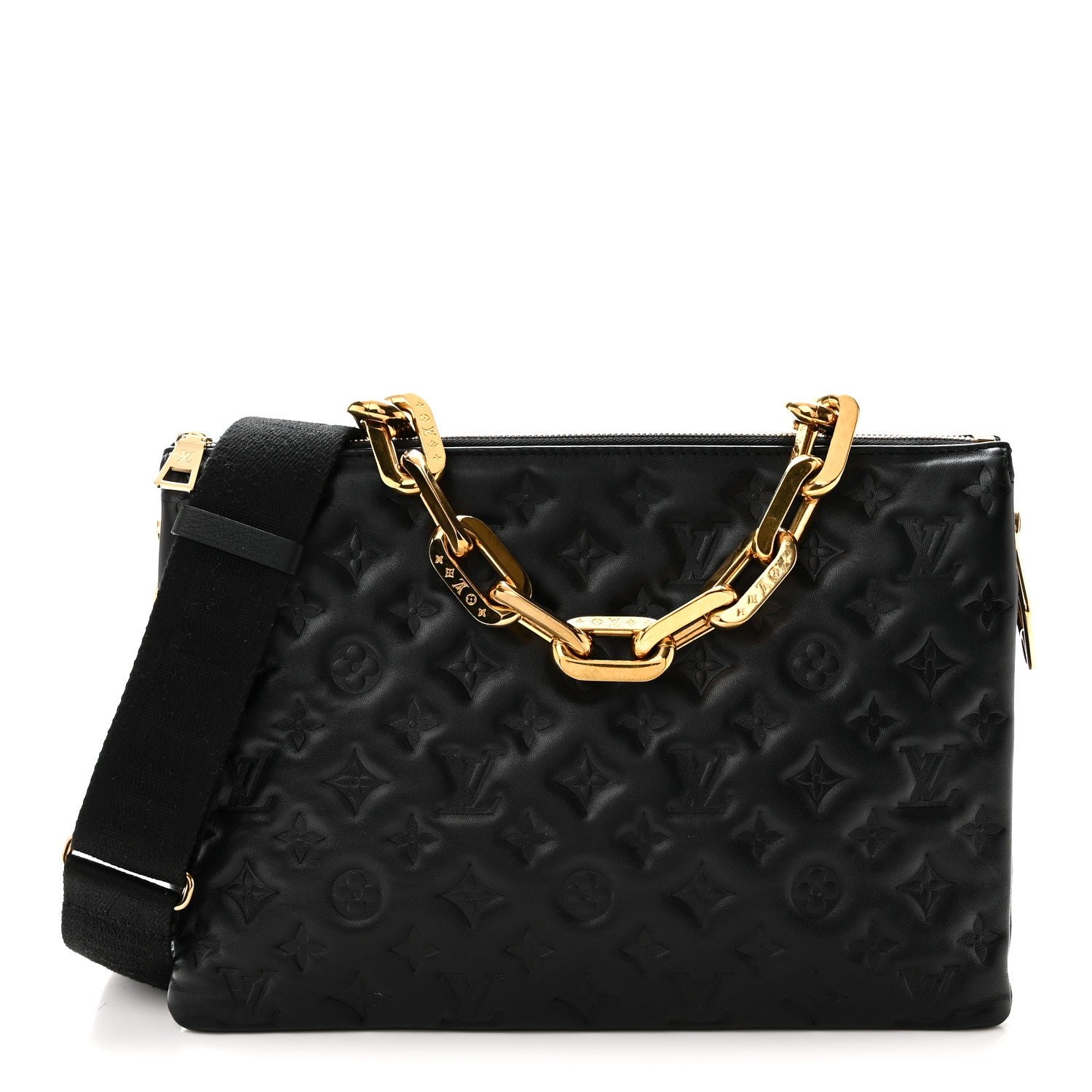 Louis Vuitton Lambskin Embossed Monogram Coussin MM Black
