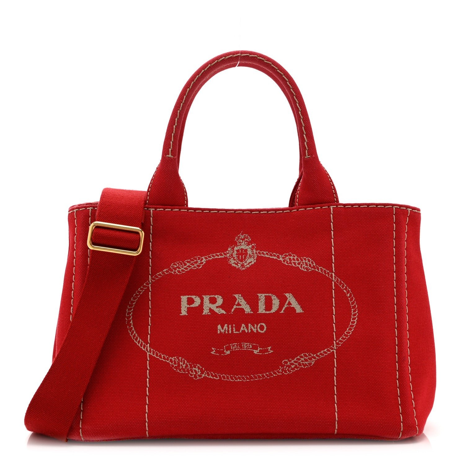 Prada Canapa Small Logo Tote Rosso Talco