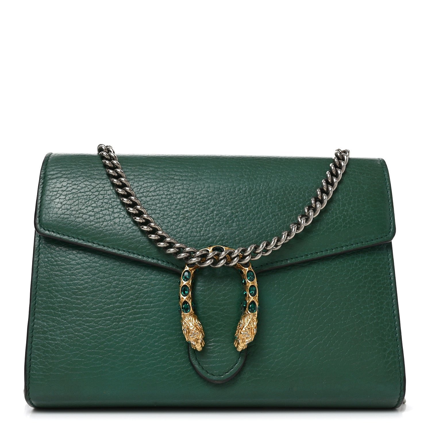 Gucci Calfskin Mini Dionysus Chain Wallet Emerald