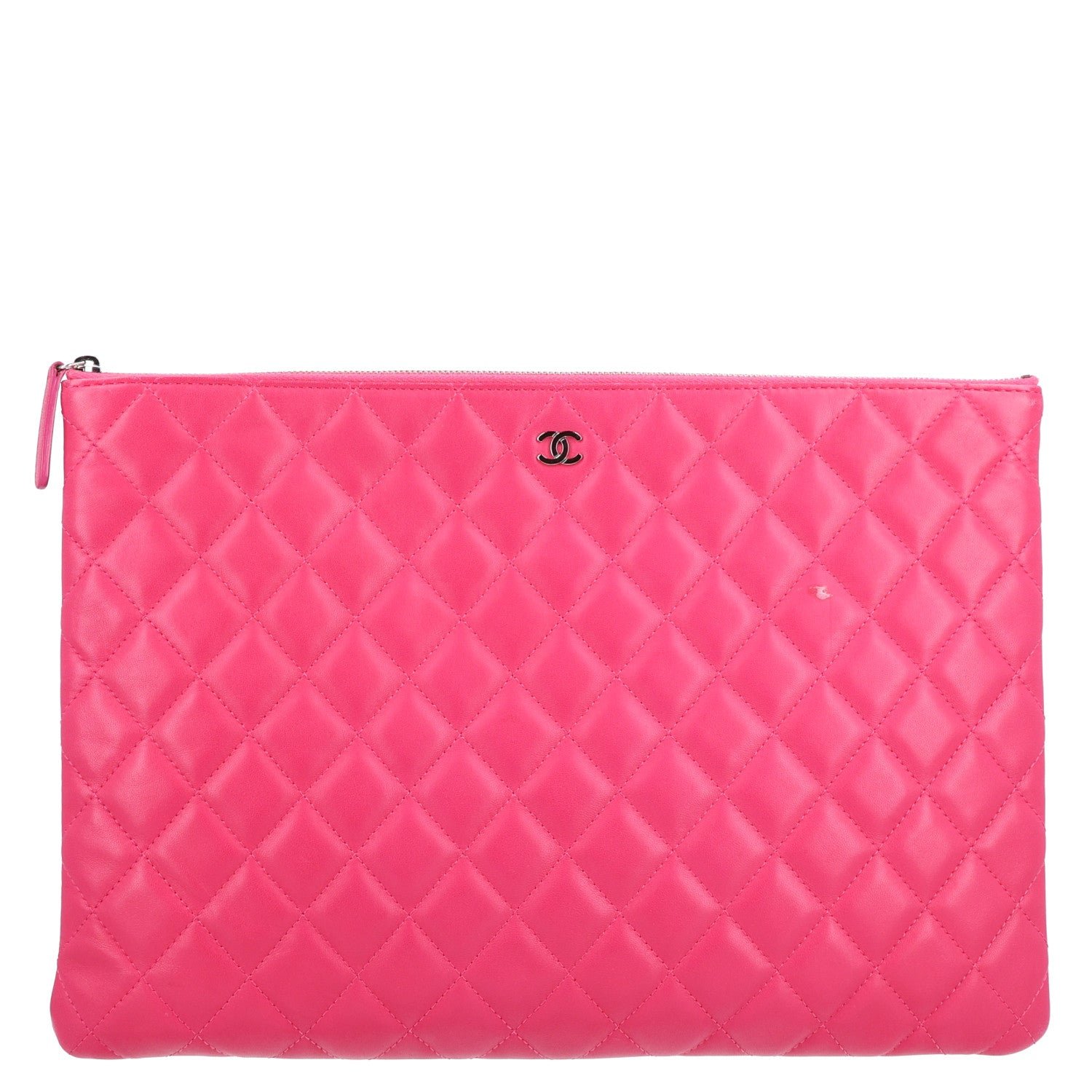 Chanel Lambskin Quilted Large Cosmetic Case Dark Pink