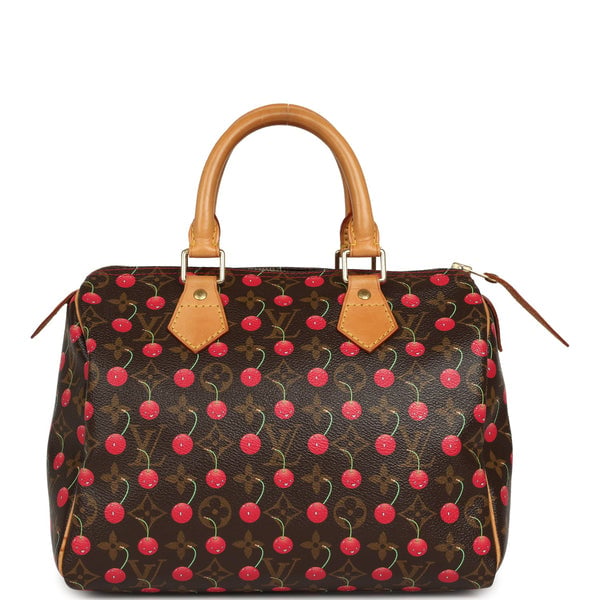 Vintage Louis Vuitton x Takashi Murkami Cheries Speedy 25 Brown and Red Cherry Monogram Gold Hardware