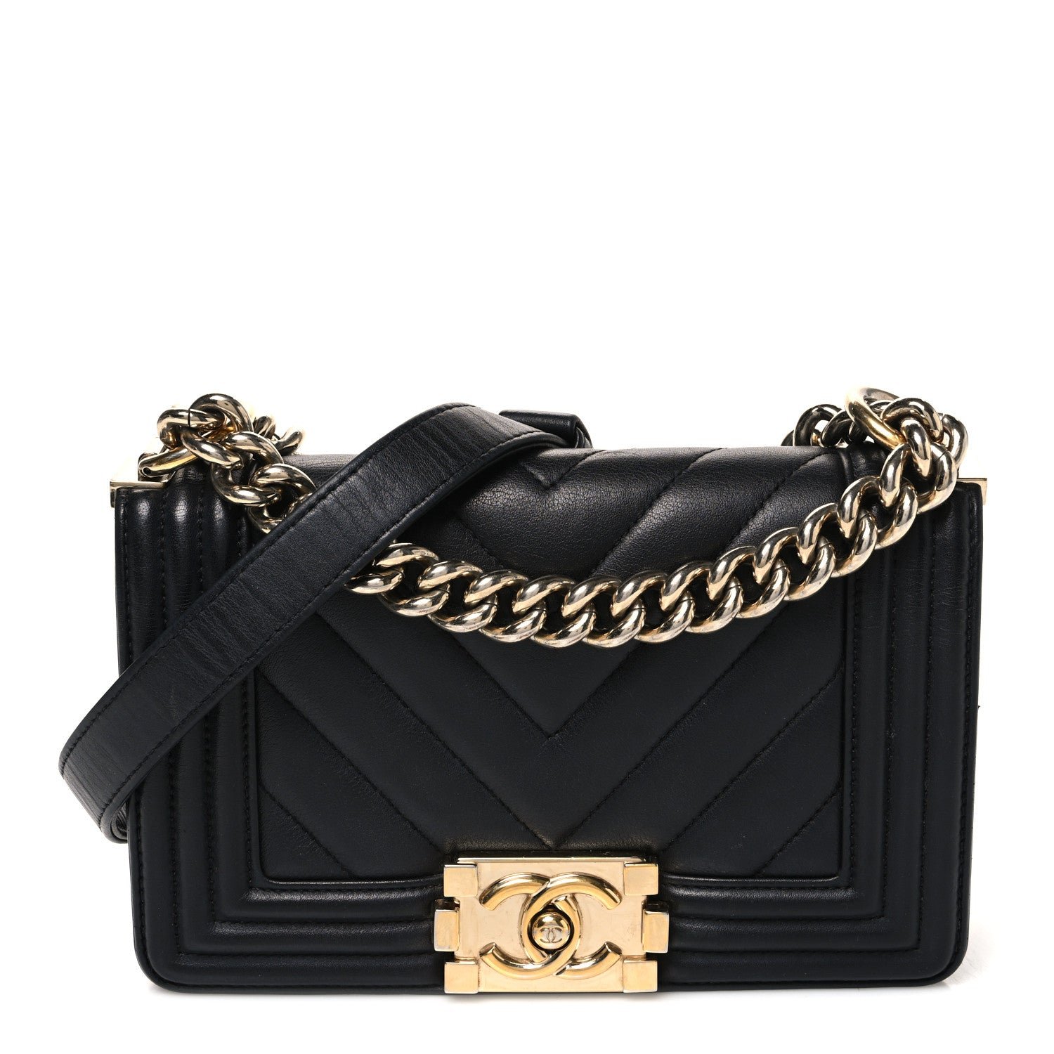 Chanel Calfskin Chevron Quilted Small Boy Flap Black