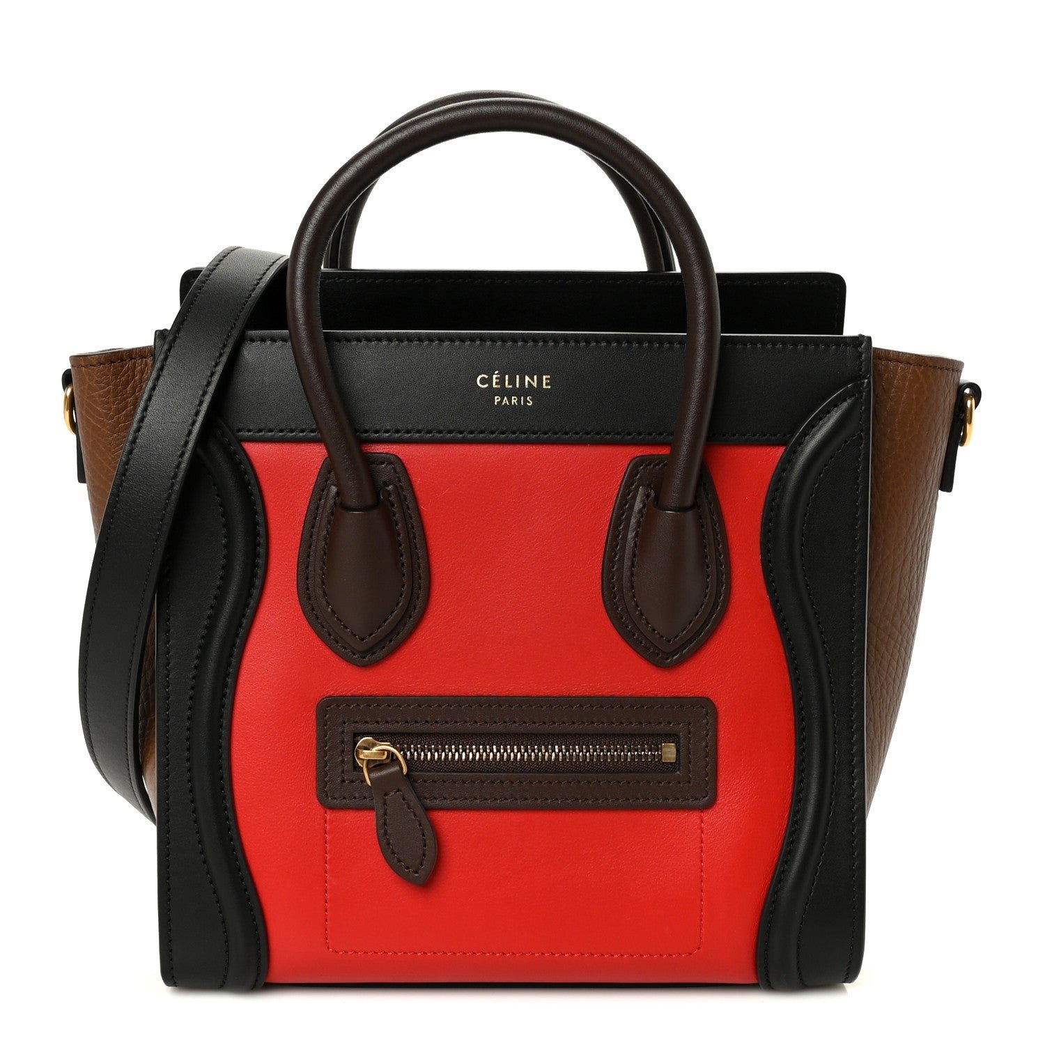 Celine Smooth Calfskin Bullhide Nano Tri-Color Luggage Bright Red