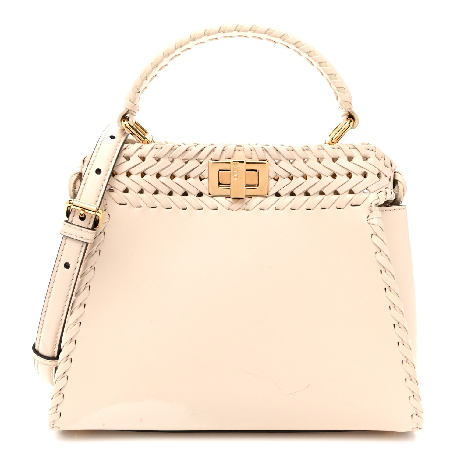 Fendi Nappa Interlace Mini Peekaboo Iconic Satchel Camelia