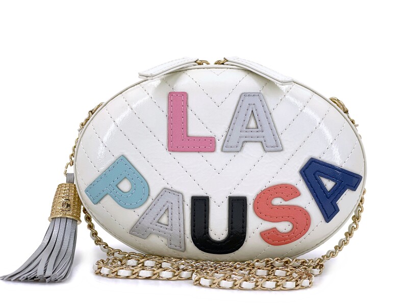 Chanel White Multicolor Calfskin La Pausa Egg Crossbody Clutch Aged Gold Hardware, 2019