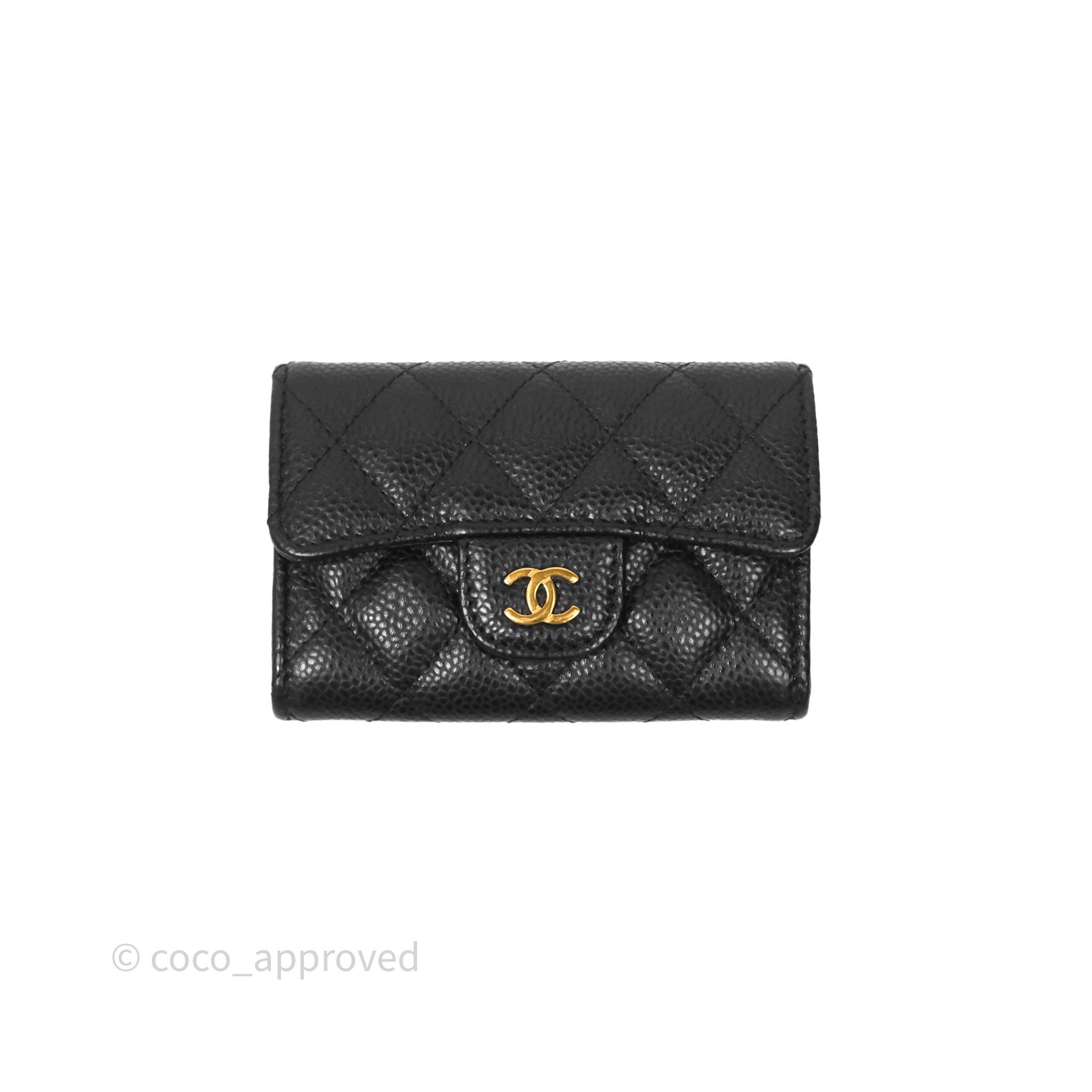 Chanel Classic Flap Black Caviar Card Holder Gold Hardware