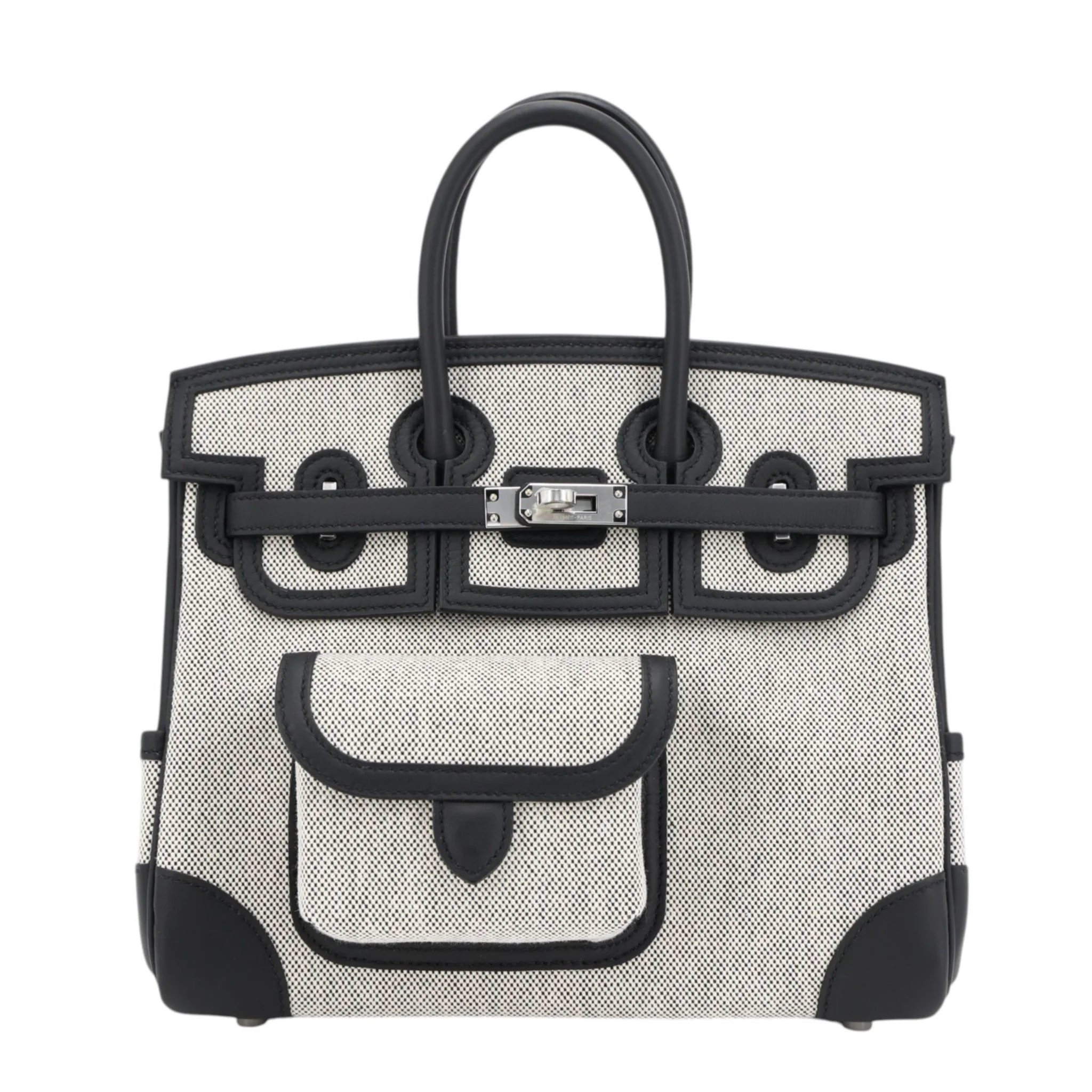Hermes Limited Edition Birkin Cargo 25 Noir (89) Ecru Toile H canvas Swift Palladium hardware K (2025)