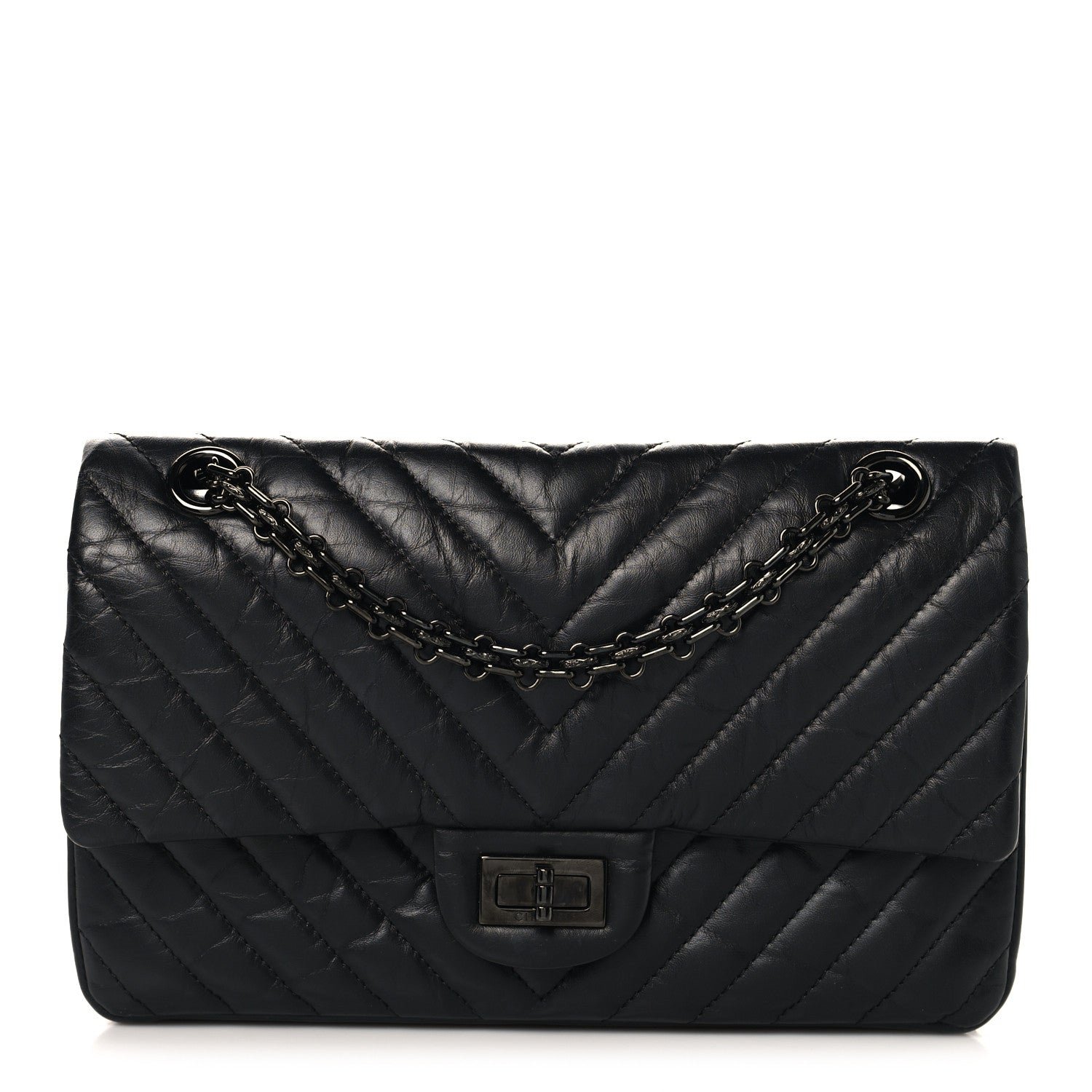 Chanel Aged Calfskin Chevron Quilted 2.55 Reissue 225 Flap So Black