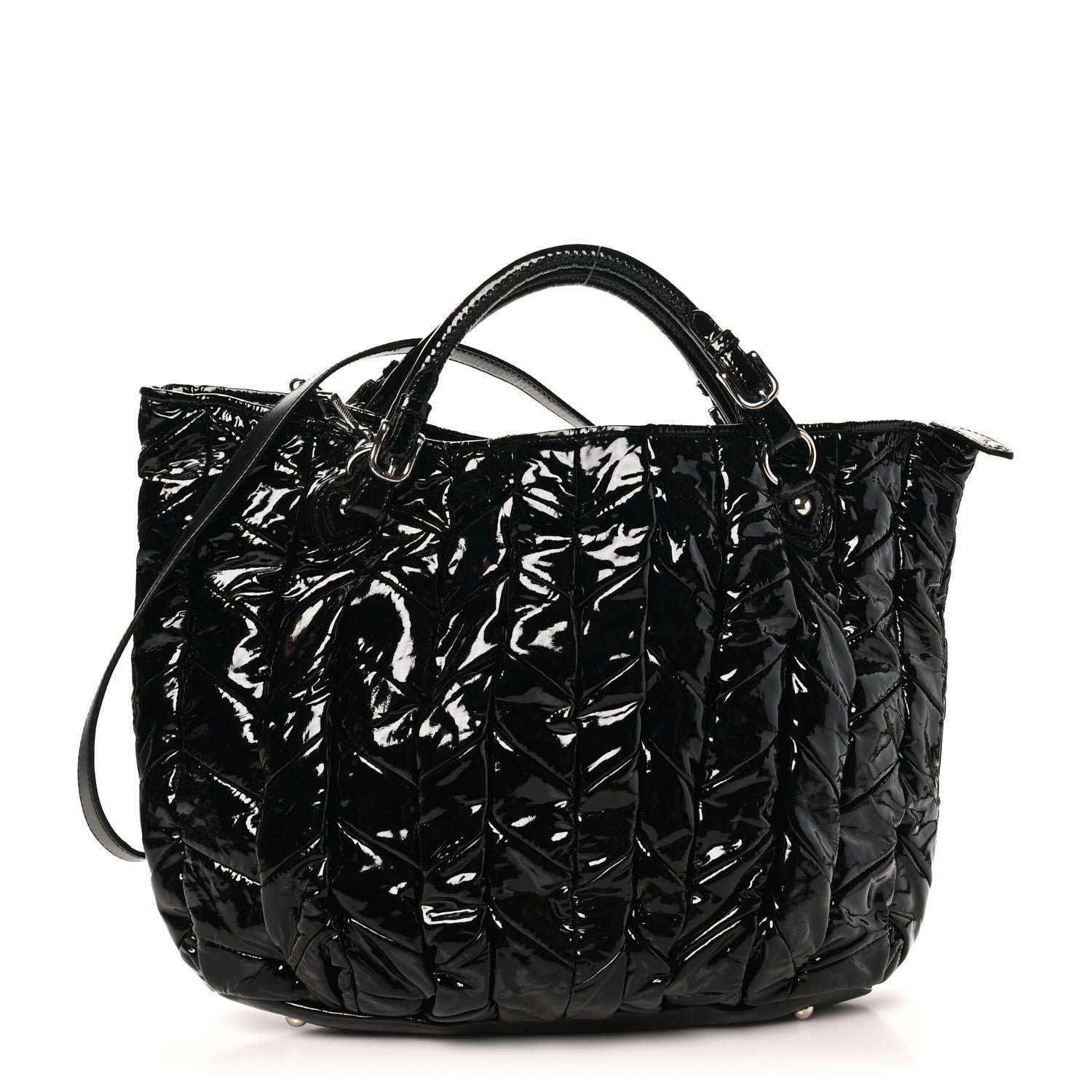 Miu Miu Vernice Matelasse Hobo Black