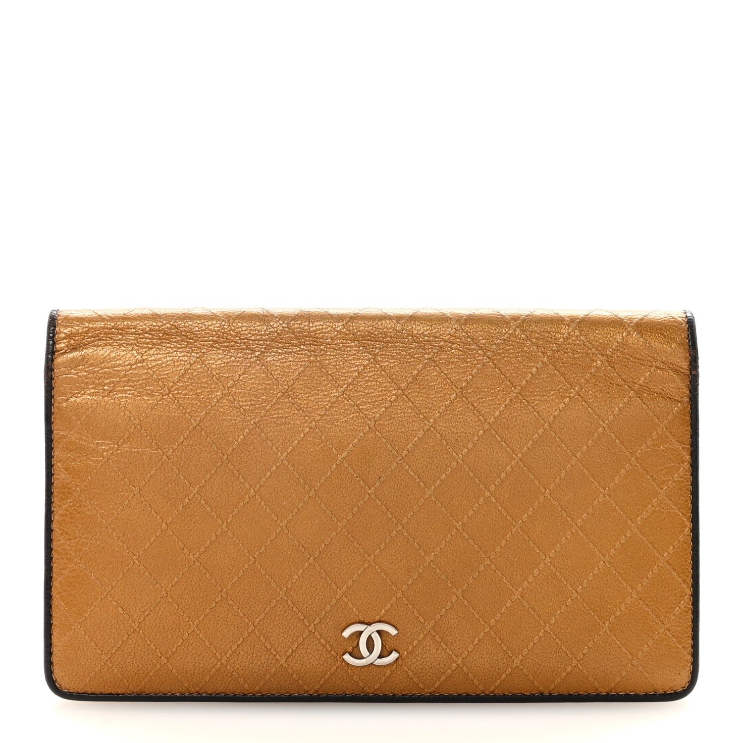 Chanel Chanel Metallic Calfskin Diamond Embossed Yen Wallet Gold