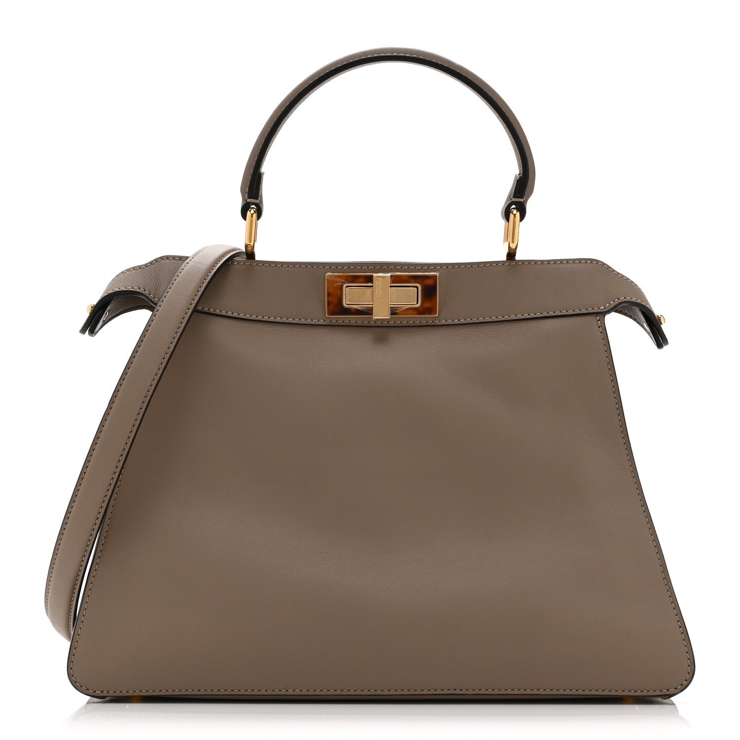 Fendi Vitello Seta Shiny Nappa Plexiglass Medium Peekaboo I SEE U Satchel Tortora