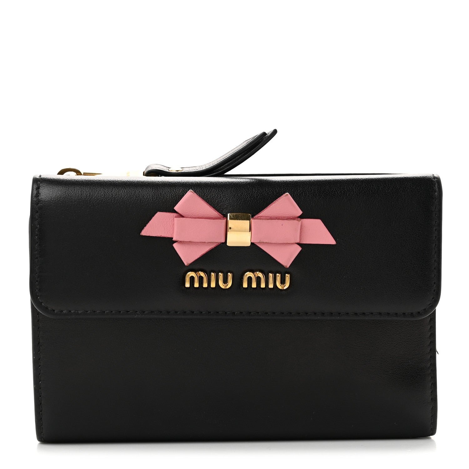 Miu Miu Soft Calf Fiocco Bow Wallet Black Petalo