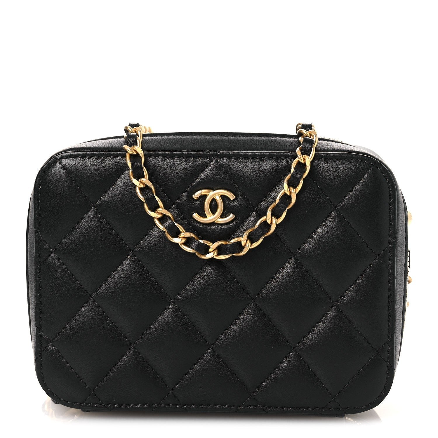Chanel Lambskin Quilted CC Pearl Crush Camera Case Black