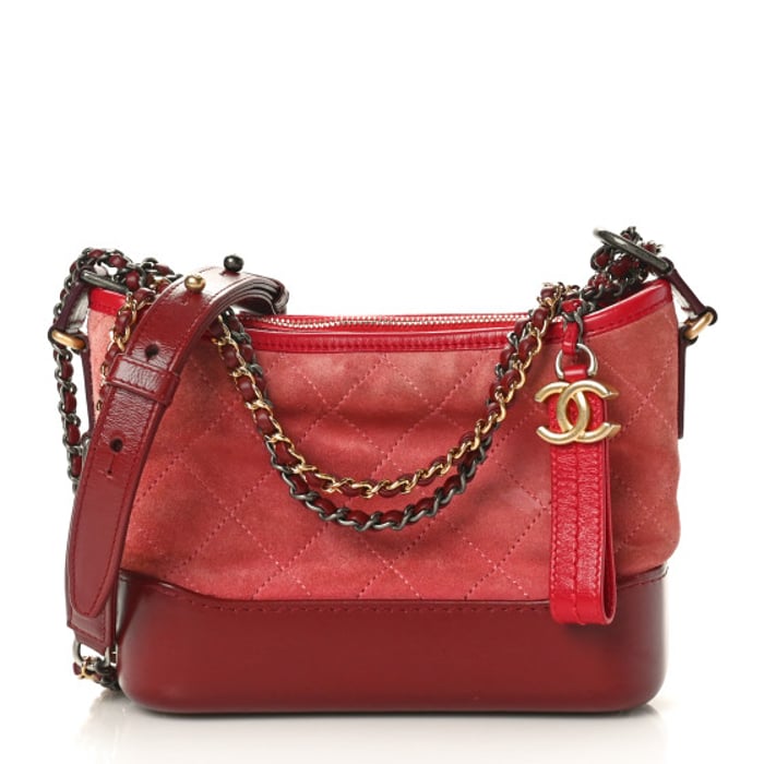 Chanel Suede Quilted Small Gabrielle Hobo Red