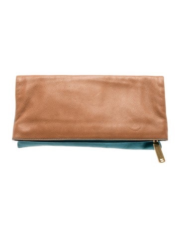 Leather Bicolor Fold-Over Clutch