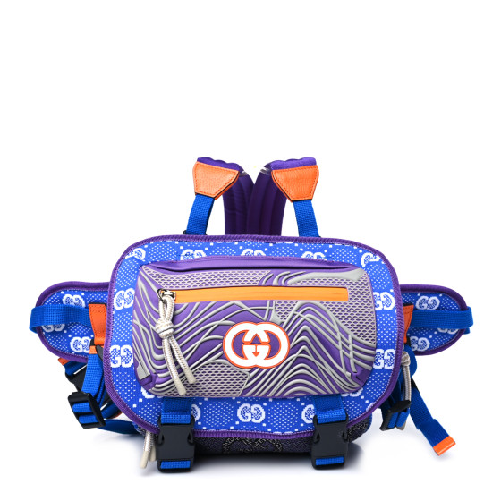 Gucci Jersey GG Monogram All Over Sporty Flap Backpack Blue Multicolor