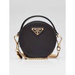 Prada Black Saffiano Leather Mini Round Crossbody Bag