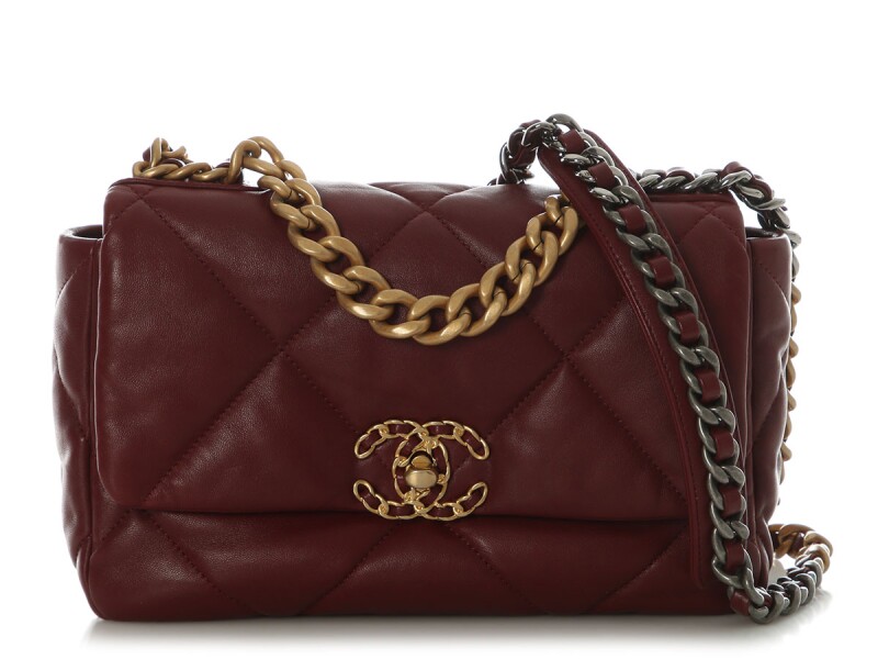Burgundy Quilted Lambskin 19 Medium Flap Bag Mixed Hardware, 2020s