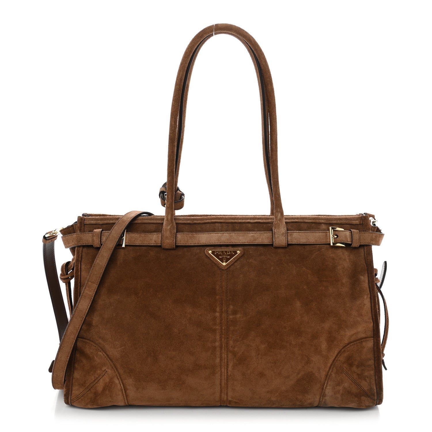 Prada Suede Large Bonnie Shoulder Bag Cocoa Brown