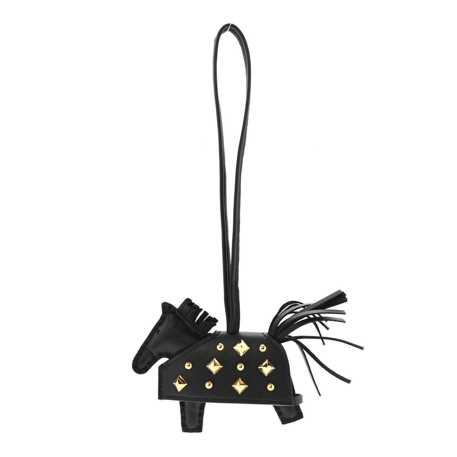 Hermes Hermes Milo Lambskin Studded Grigri Rodeo Robeo Rock Horse Bag Charm PM Black