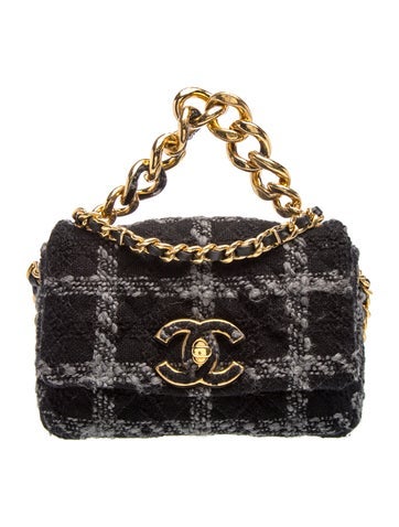 Quilted Tweed Small Elegant Chain Flap Bag