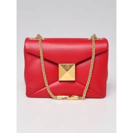 Valentino Valentino Red Quilted Nappa Leather One Stud Chain Clutch Crossbody Bag