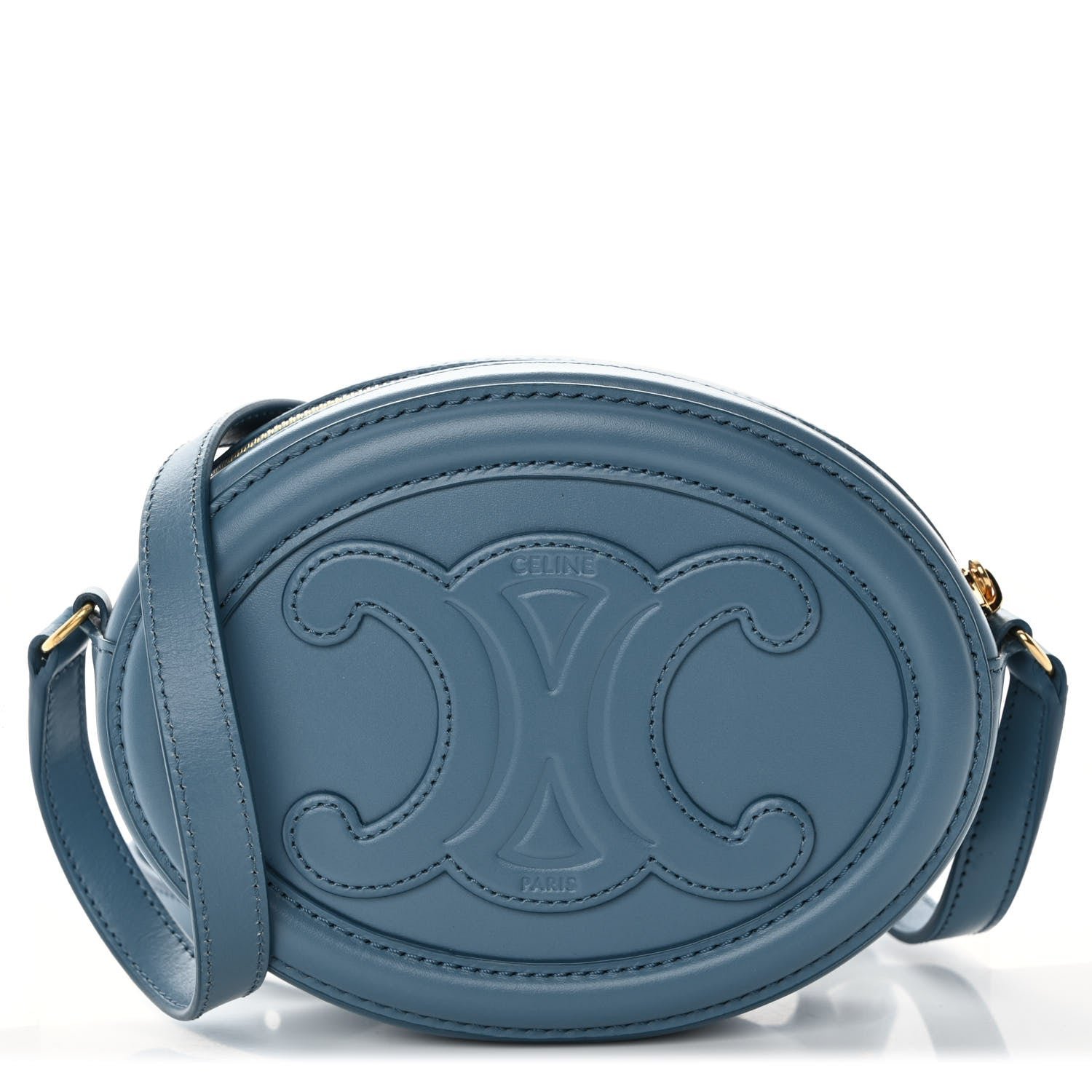 Celine Smooth Calfskin Cuir Small Triomphe Oval Crossbody Purse Denim