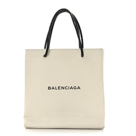 Balenciaga Calfskin Logo Small Shopping Tote White