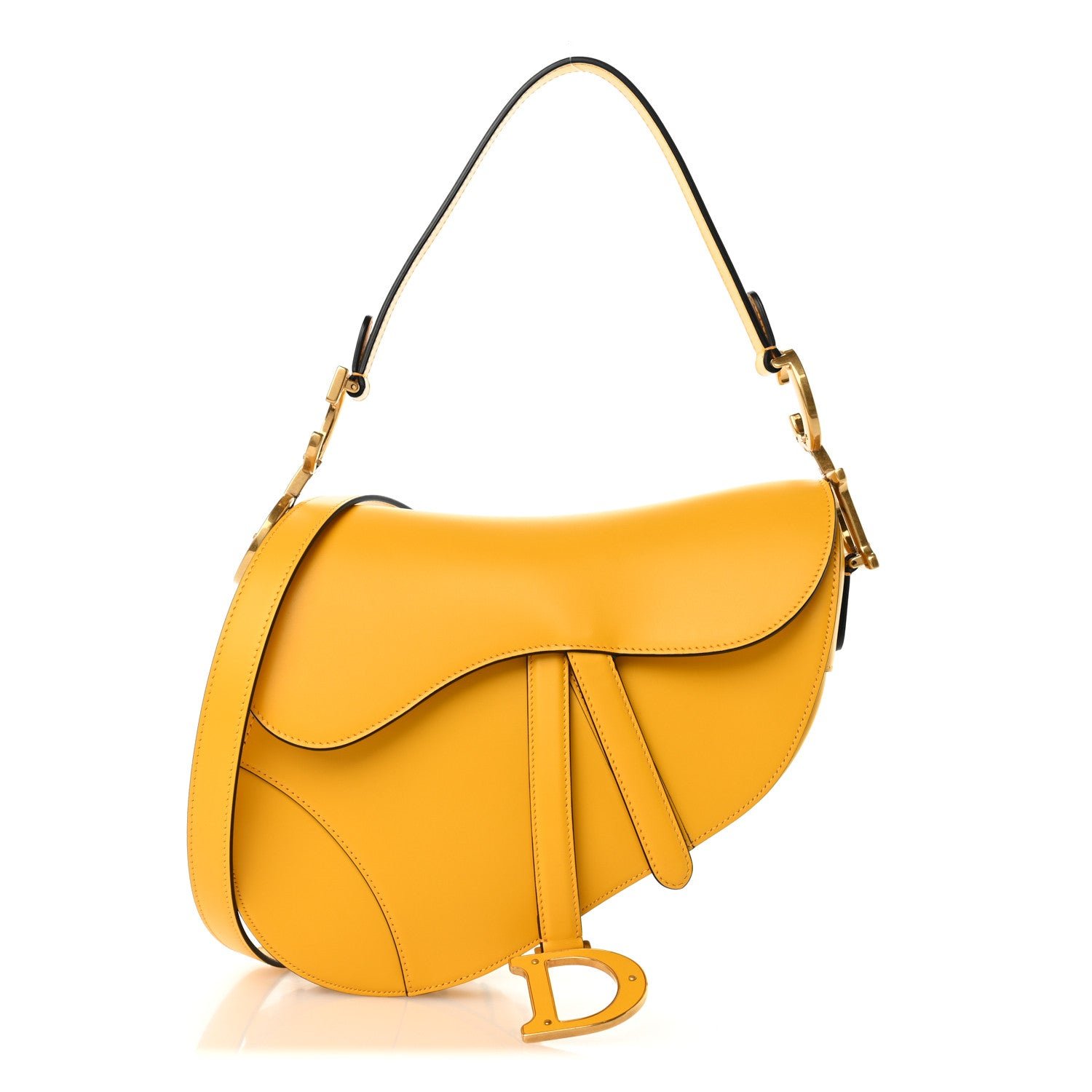 Christian Dior Calfskin Calfskin Saddle Bag With Strap Yellow