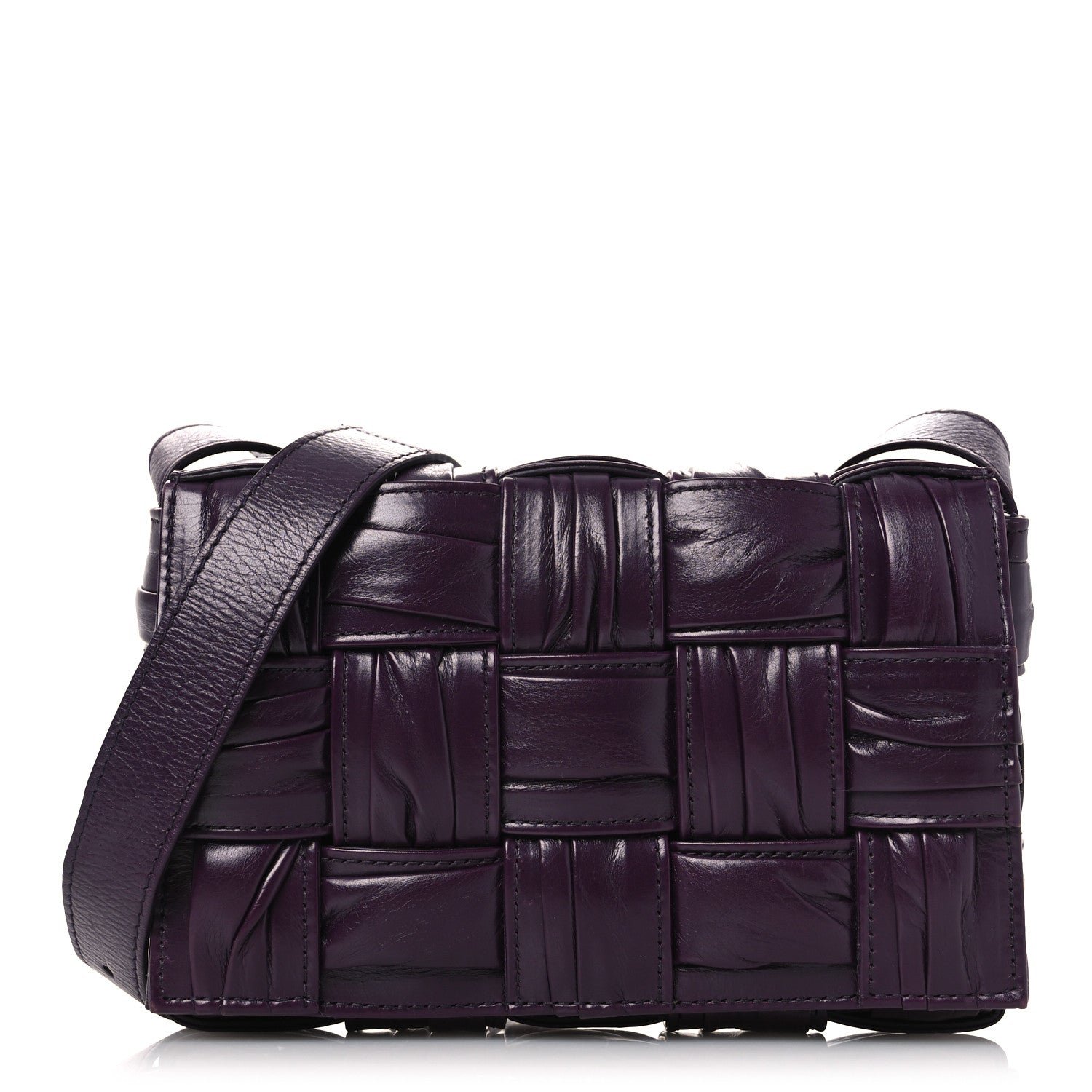 Bottega Veneta Calfskin Intreccio Plisse Cassette Crossbody Bag Dark Mystic