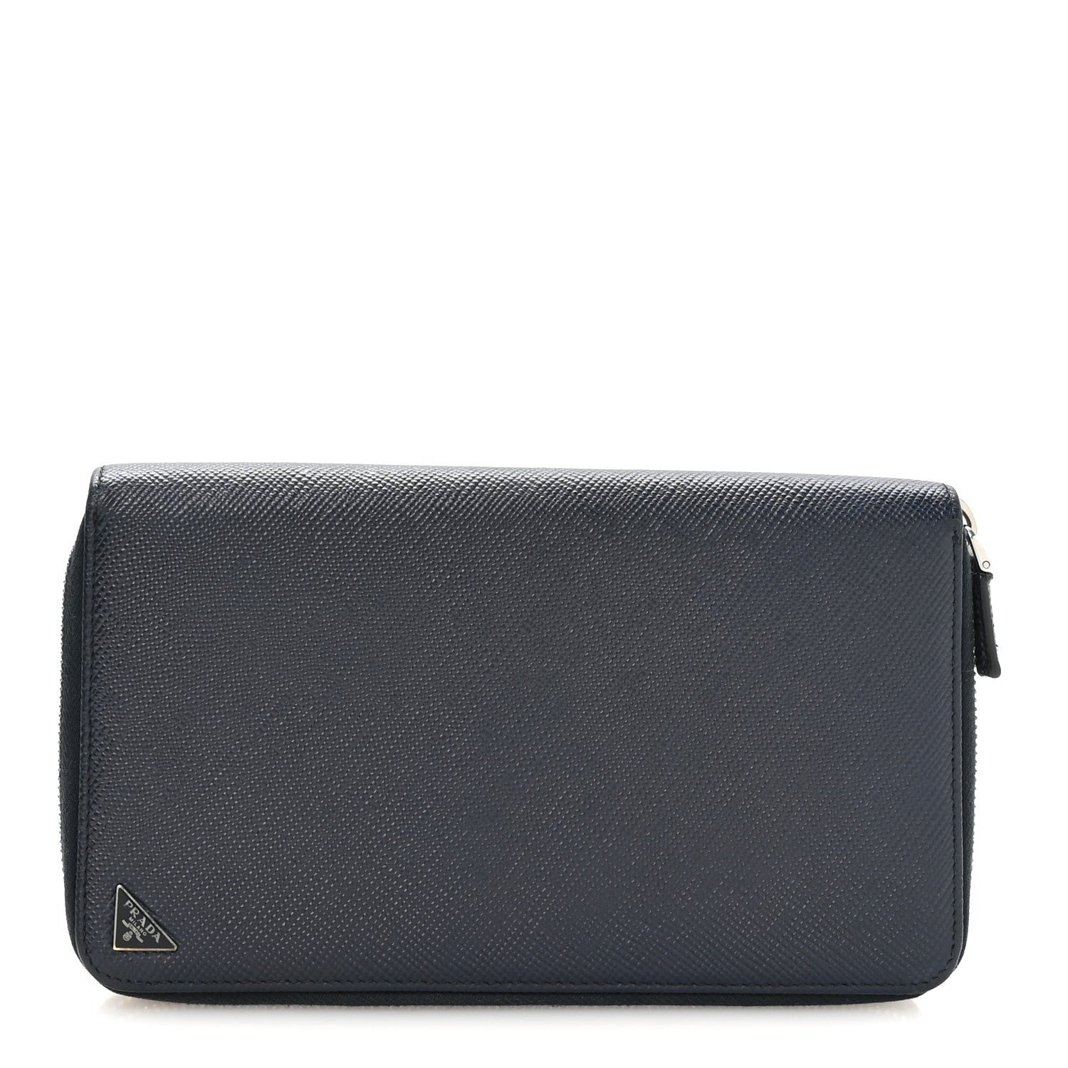Prada Saffiano Metal Zip Around Travel Wallet Navy