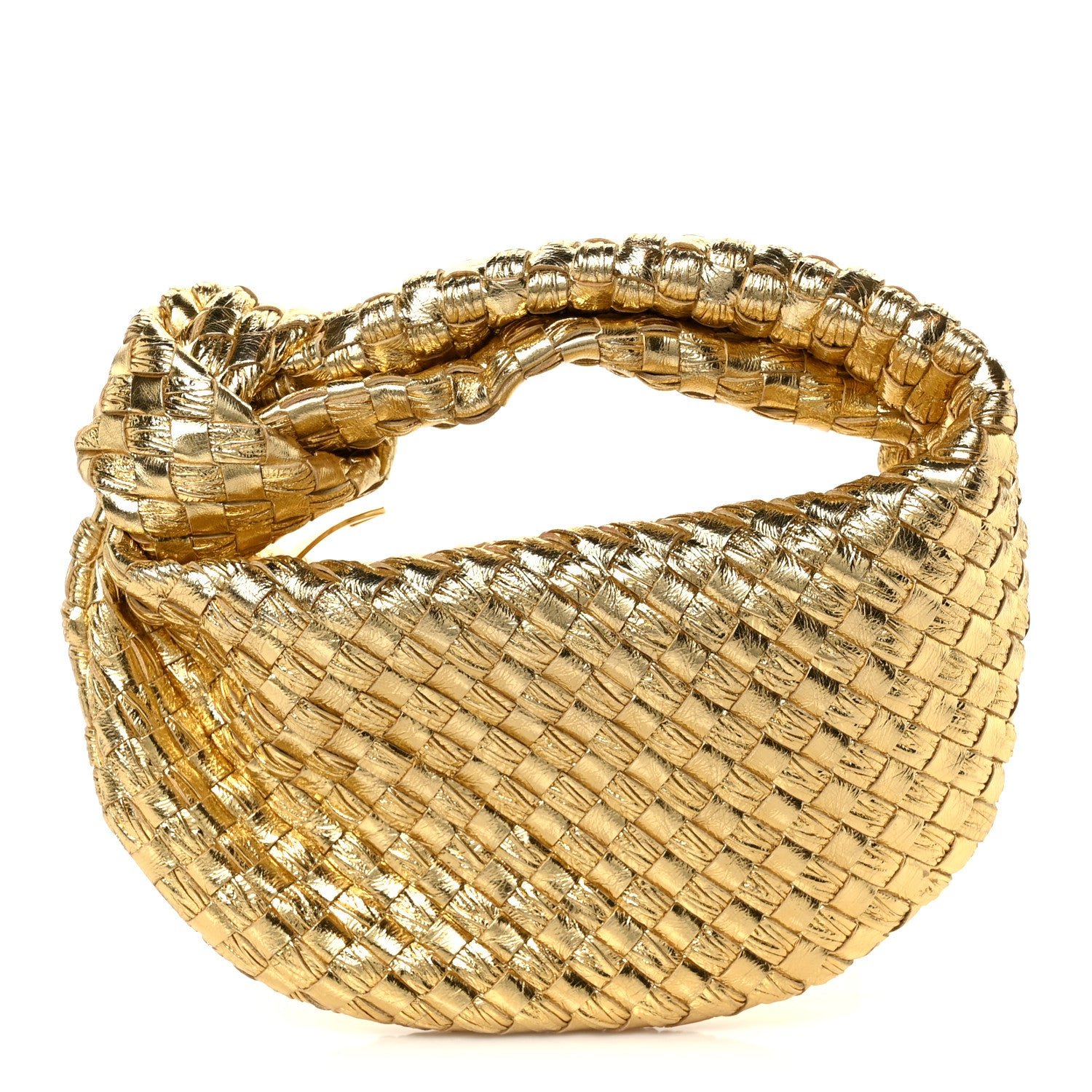 Bottega Veneta Laminated Calfskin Pressed Intreccio Mini Jodie Gold