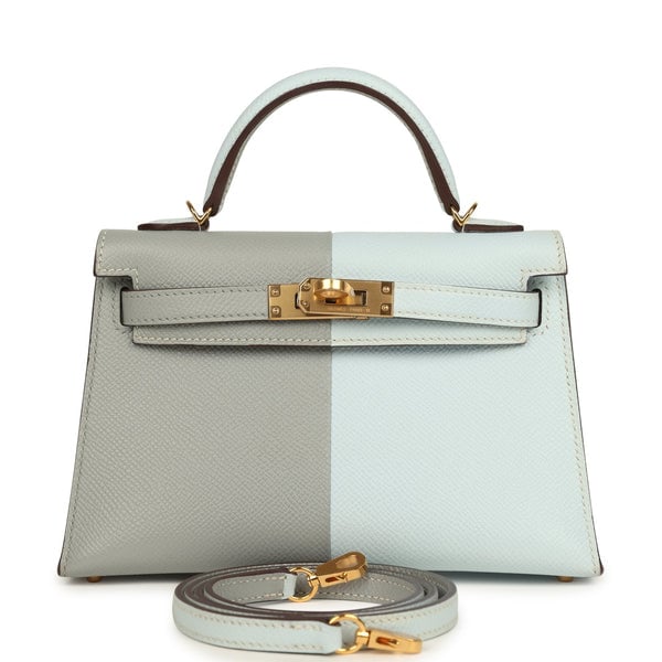 Hermes Hermes Special Order (HSS) Kelly Sellier 20 Casaque Bleu Brume and Bleu Glacier Epsom Brushed Gold Hardware
