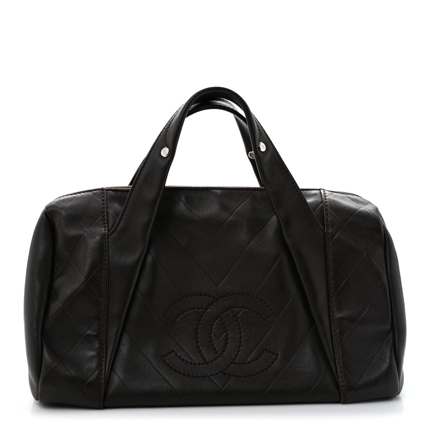 Chanel Calfskin Chevron CC All Day Long Boston Brown