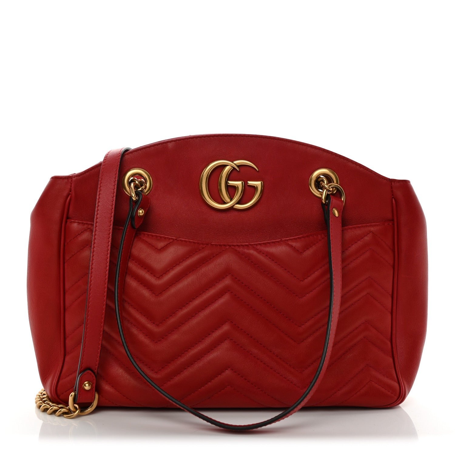 Gucci Gucci Calfskin Matelasse Medium GG Marmont Open Top Shoulder Bag Hibiscus Red
