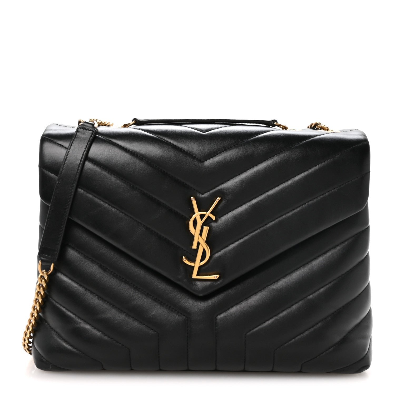Saint Laurent Calfskin Y Quilted Monogram Medium Loulou Chain Satchel Black