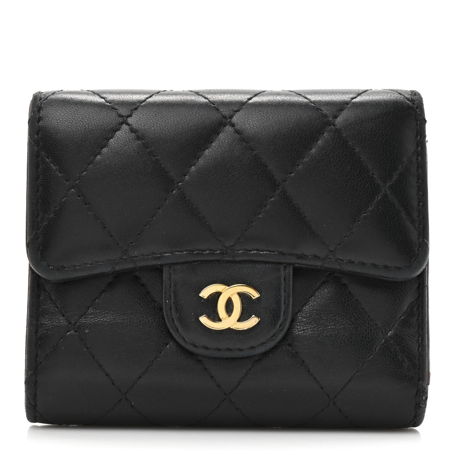 Chanel Lambskin Quilted Compact Flap Wallet Black