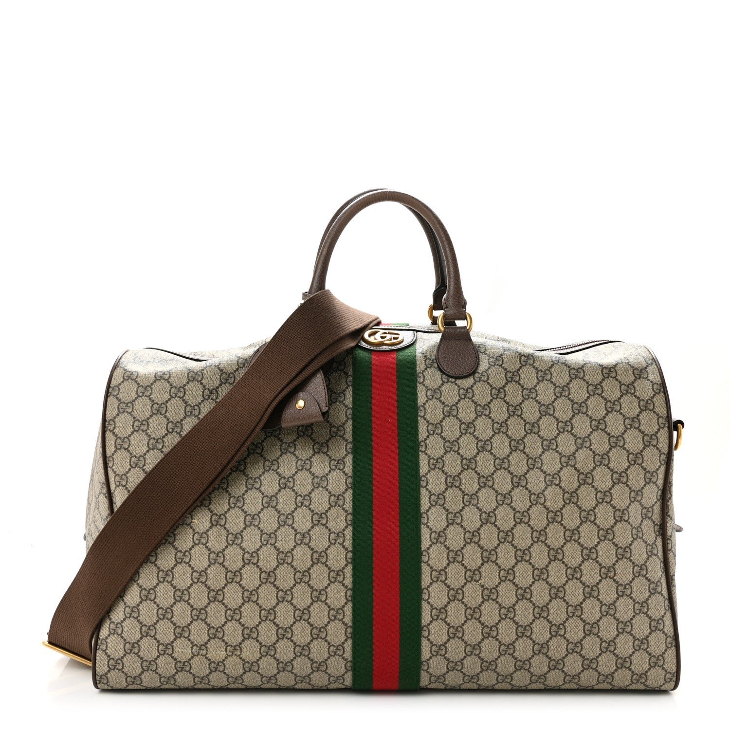 Gucci GG Supreme Monogram Textured Dollar Calfskin Web Large Savoy Duffle Bag  Beige Ebony New Acero