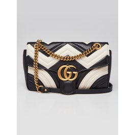 Gucci Black/White Quilted Leather Marmont Small Matelasse Shoulder Bag