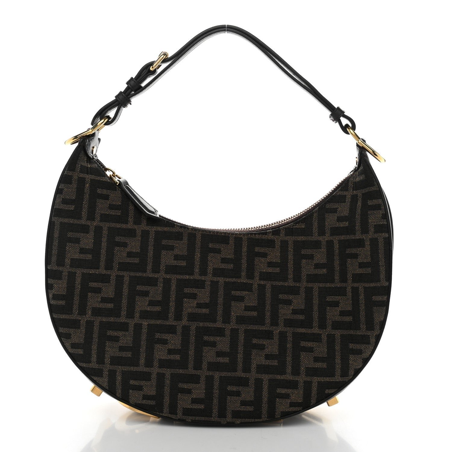 Fendi Fabric Jacquard Vitello Grace FF 1974 Small Fendigraphy Hobo Bag Tobacco Moro Ebano