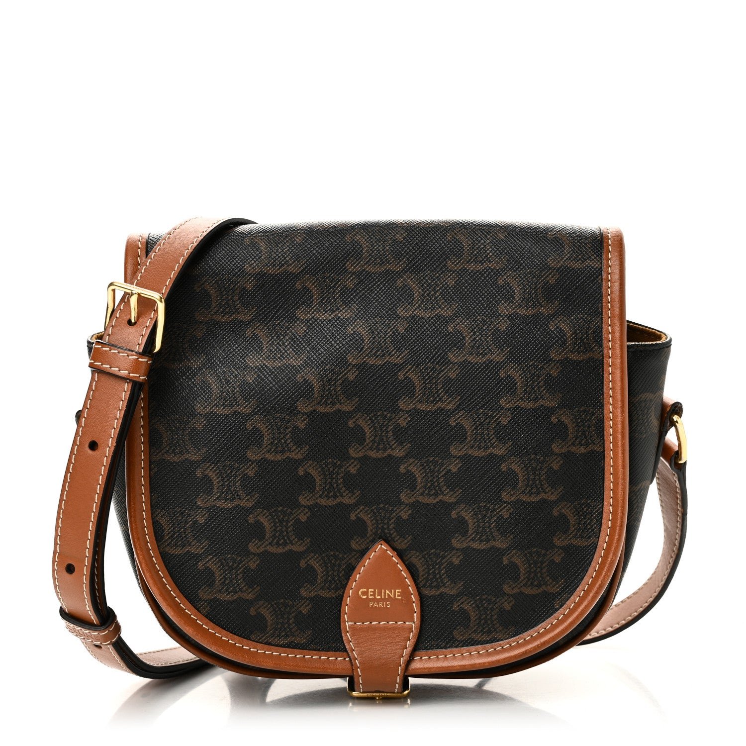 Celine Triomphe Canvas Medium Folco Bag Tan