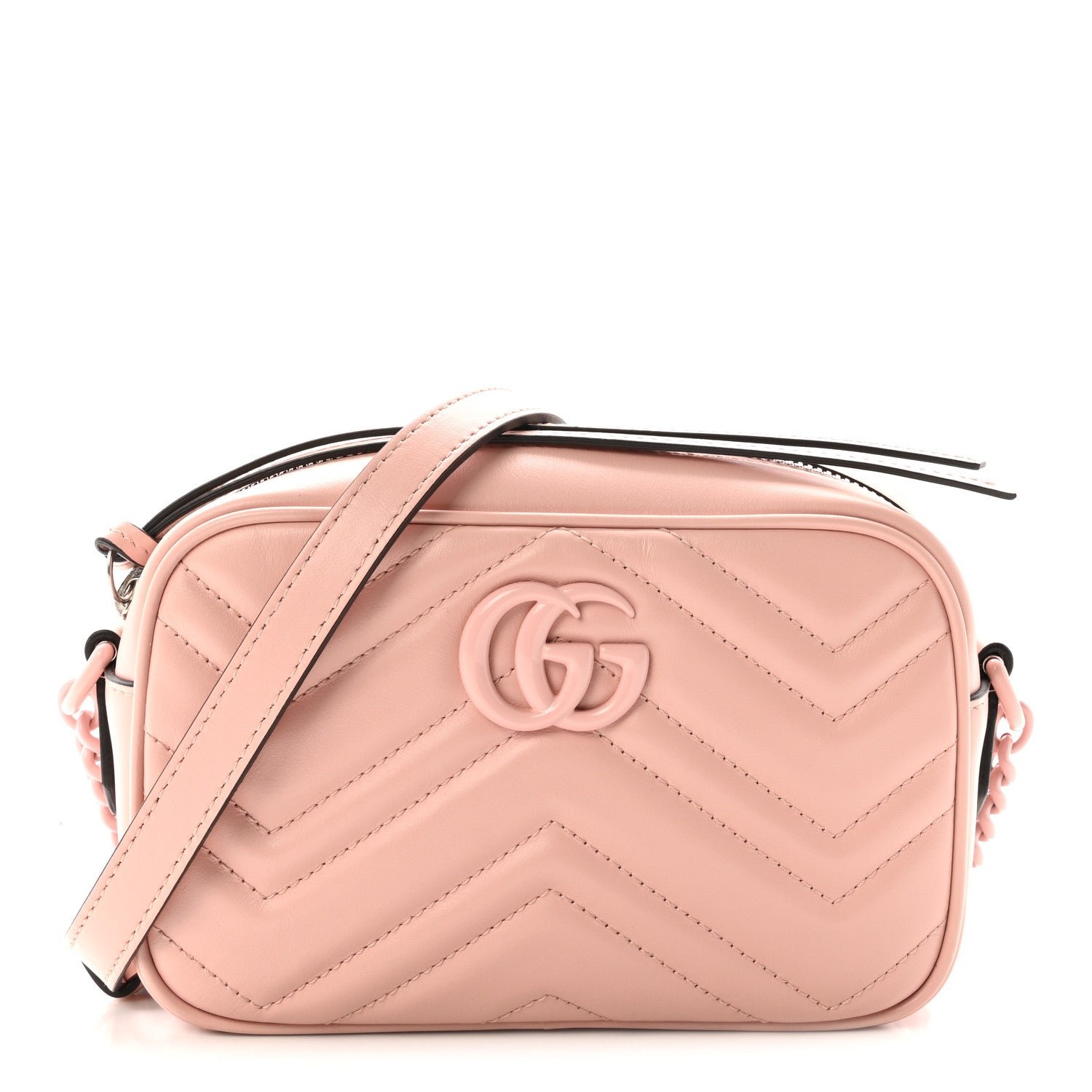 Gucci Calfskin Matelasse Monochrome Mini GG Marmont Chain Shoulder Bag Perfect Pink
