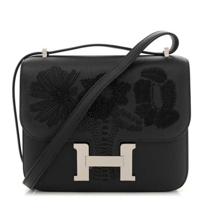Hermes Swift Dancing Flowers Embroidered Constance 18 Black