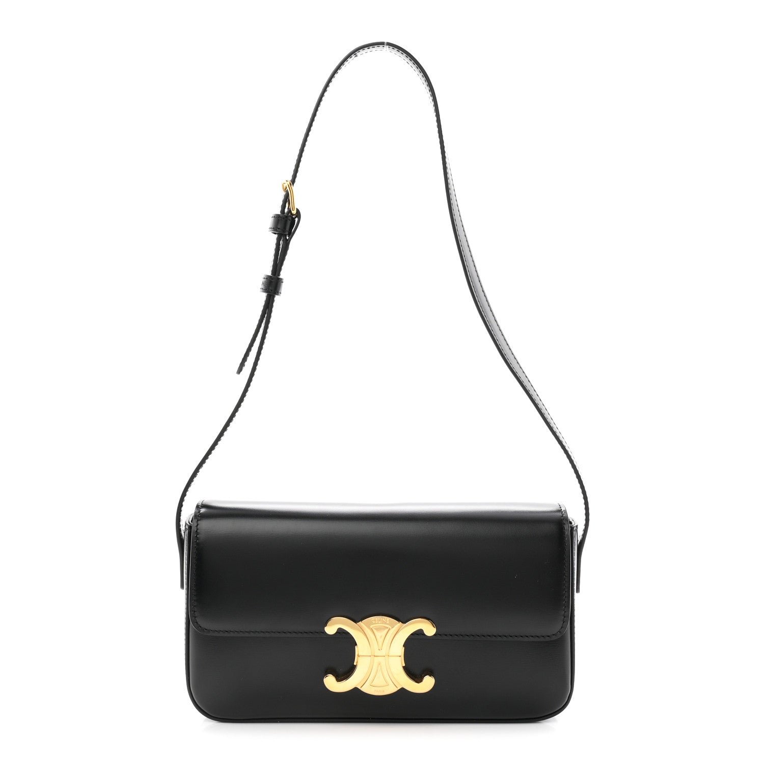 Celine Celine Shiny Calfskin Triomphe Shoulder Bag Black