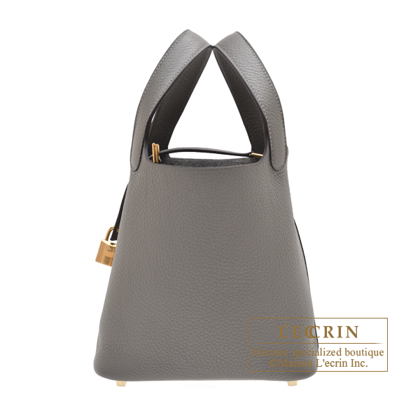 Hermes Picotin Lock bag 18/PM Gris meyer Clemence leather Gold hardware