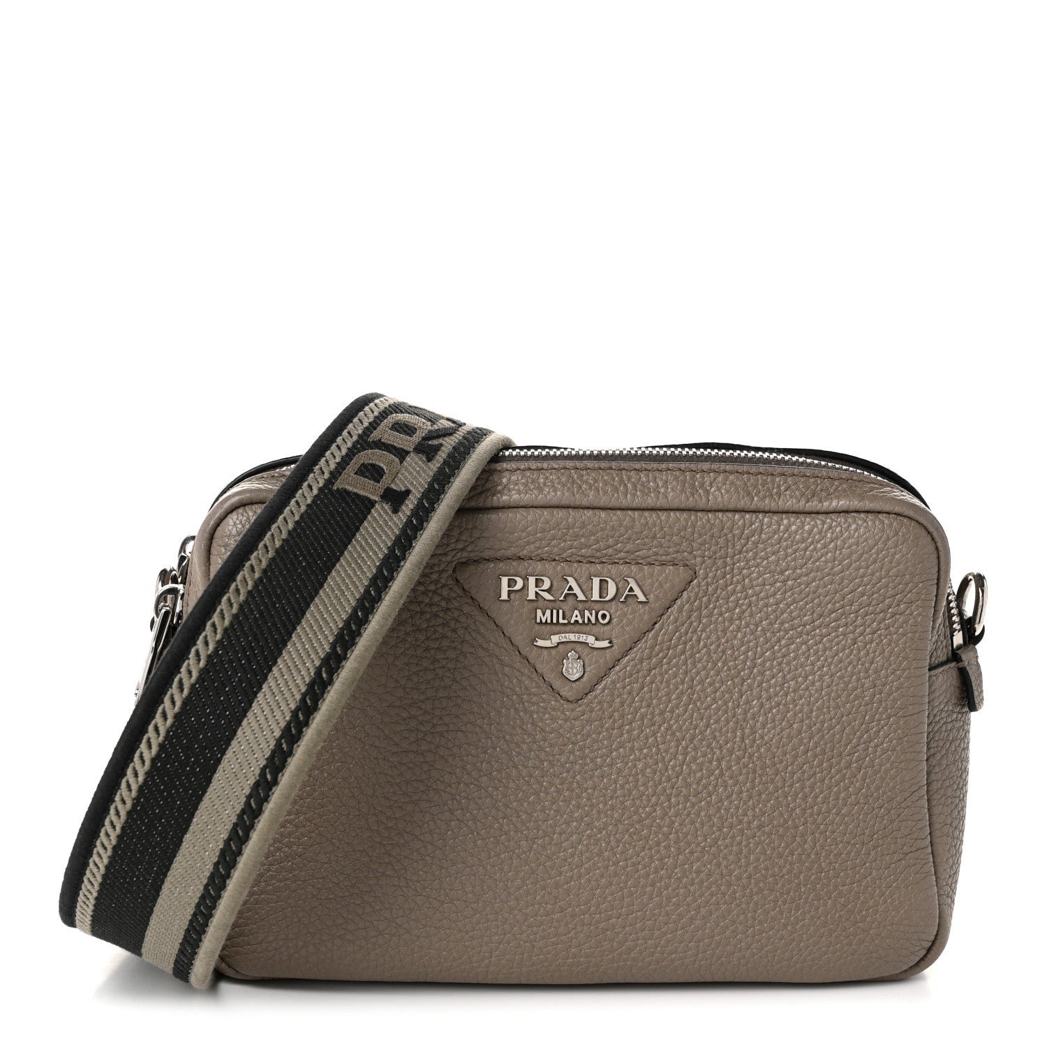 Prada Vitello Daino Soft Medium Double Zip Shoulder Bag Argilla