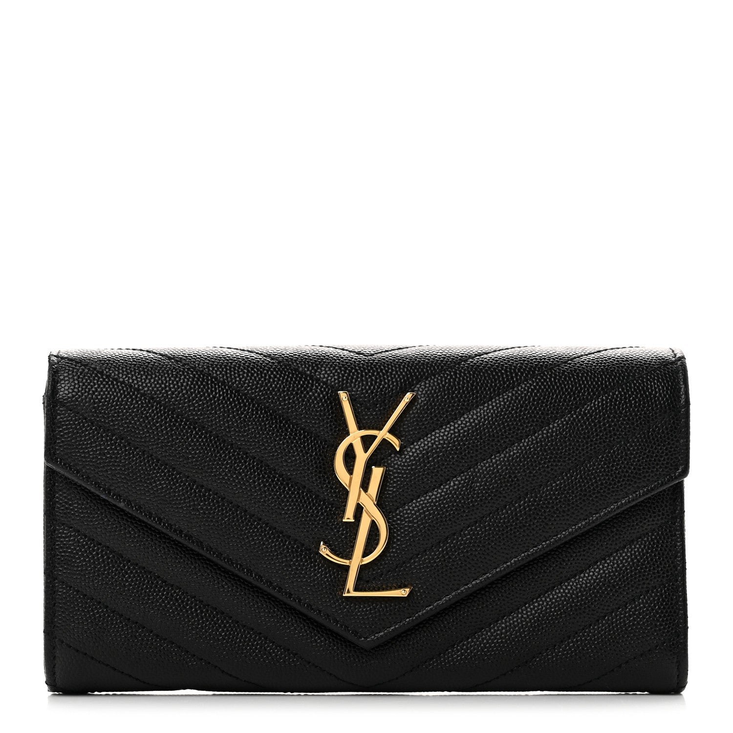Saint Laurent Grain De Poudre Matelasse Chevron Monogram Flap Wallet Black