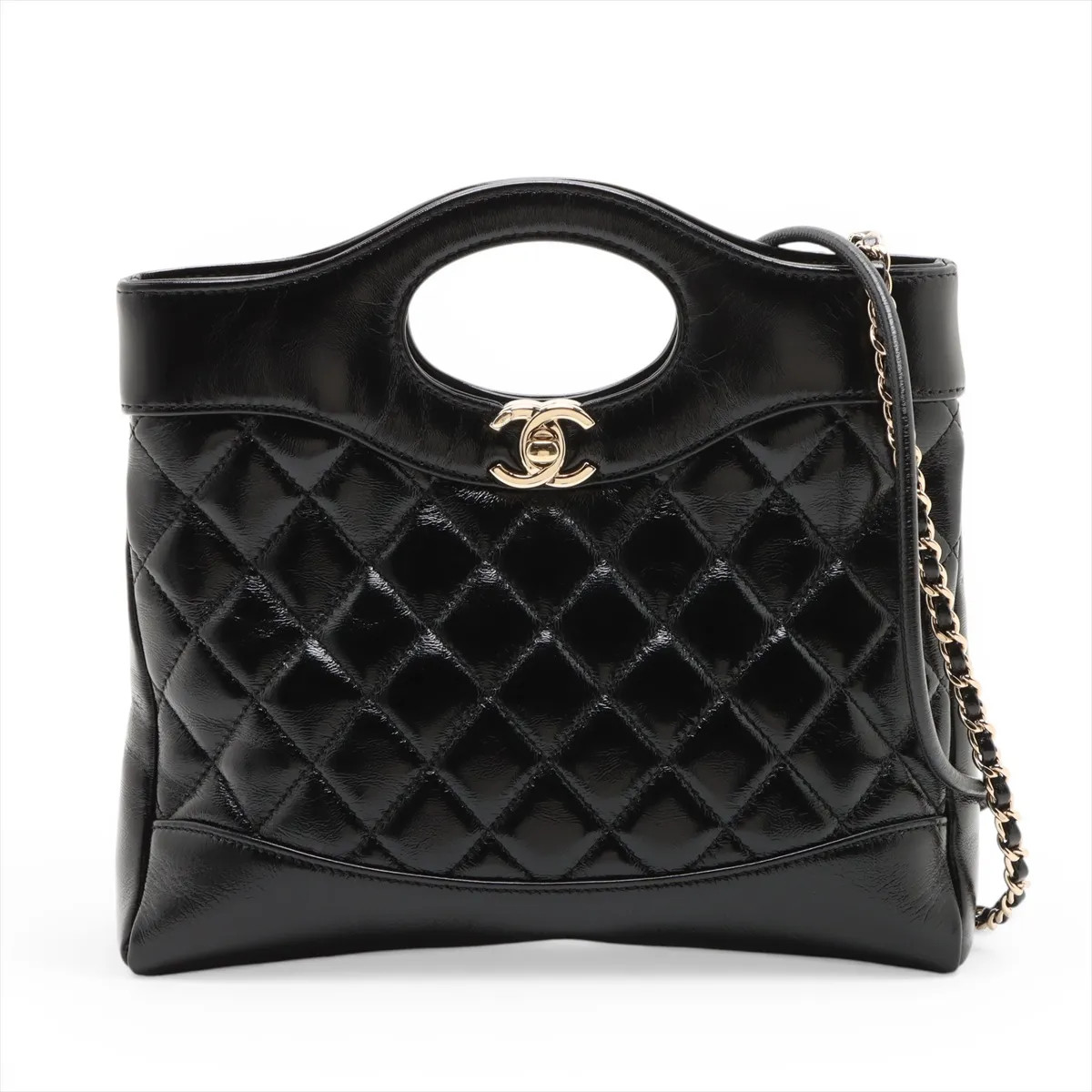 Chanel Chanel 31 Mini shiny lambskin 2 Way Shoulder Bag Black Gold Metal Fitting